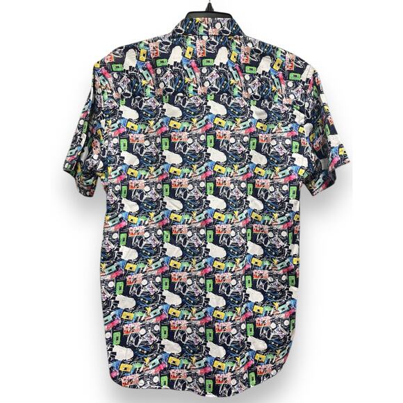 LUCHIANO VISCONTI BLACK Colorful Cassette Short Sleeve Shirt | Mens S Multi NWT - Picture 3 of 9
